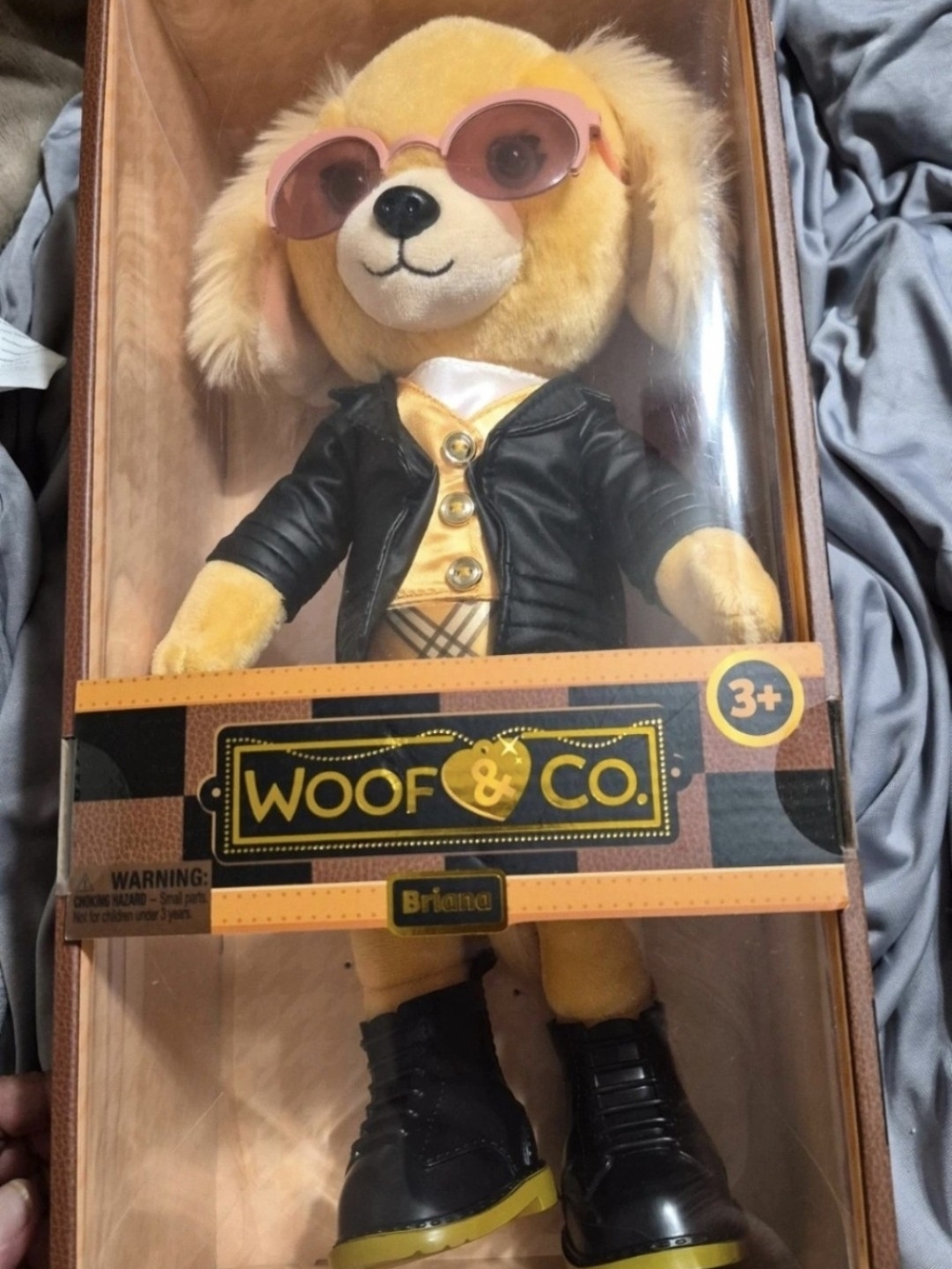 Briana Yellow Plush Fashion Dog with Pink Sunglasses